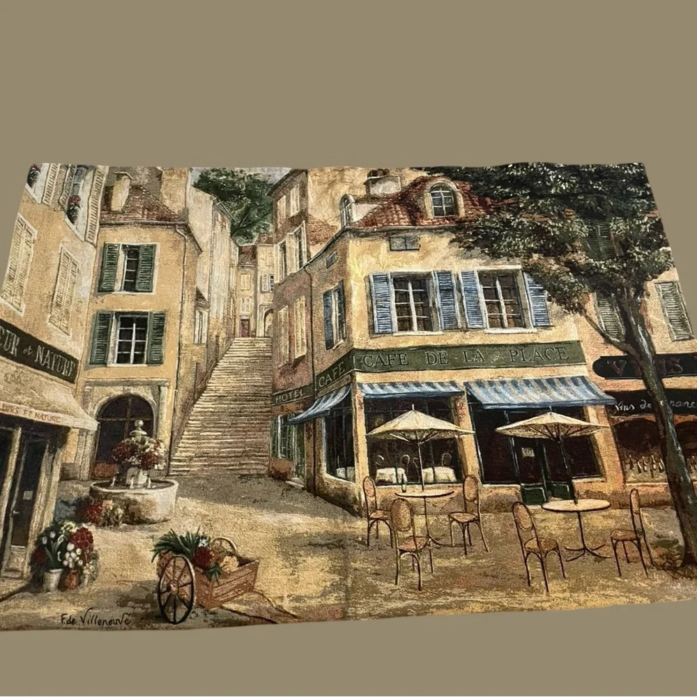 Wall Tapestry Art in Motion Cafe de la Place Large Hanging Woven 48x70 inches